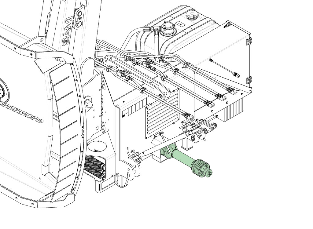 Kättingröjare HCM-1700 – kraftöverföringsaxel och kraftuttagsdrivet hydraulsystem